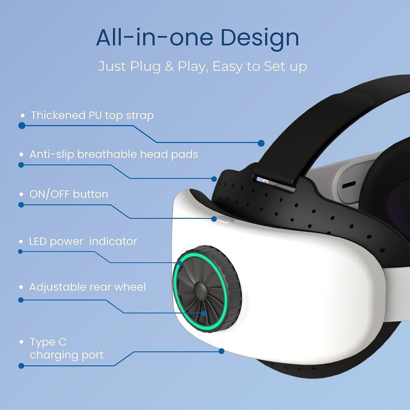 búsqueda حزام BUSQUEDA Elite مع بطارية لجهاز Oculus Quest 2، 8000mAh تمديد 9 ساعات وقت اللعب، شحن سريع للطاقة VR، توازن مضاد وحزام رأس قابل للتعديل لدعم وراحة محسّنة في VR - Image 4